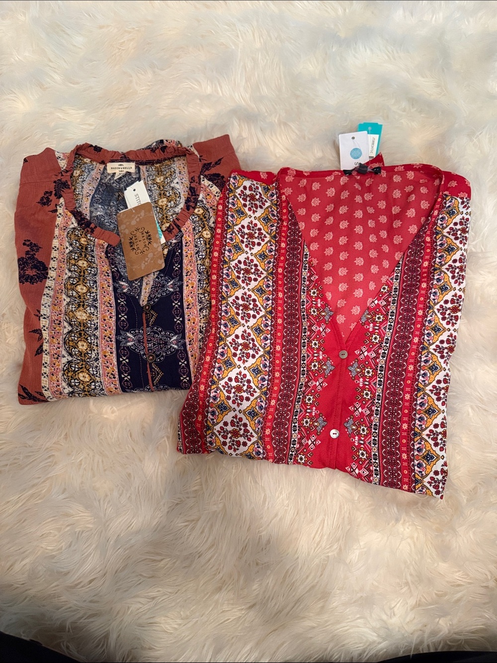 Boho Embroidered Panel Tunic - Rust with Navy Accents